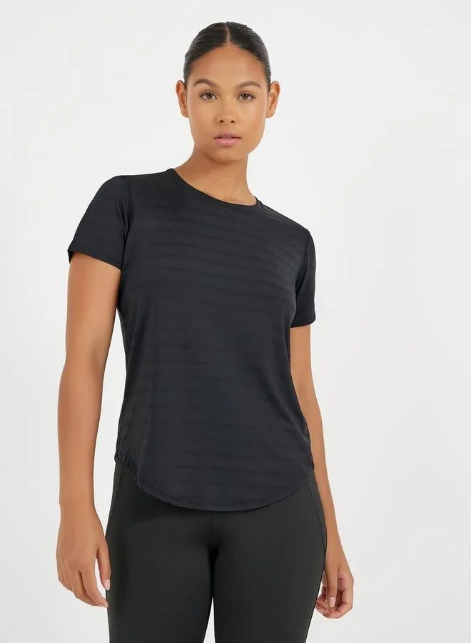 Styli Active Textured Curved Hem Short Sleeve Top